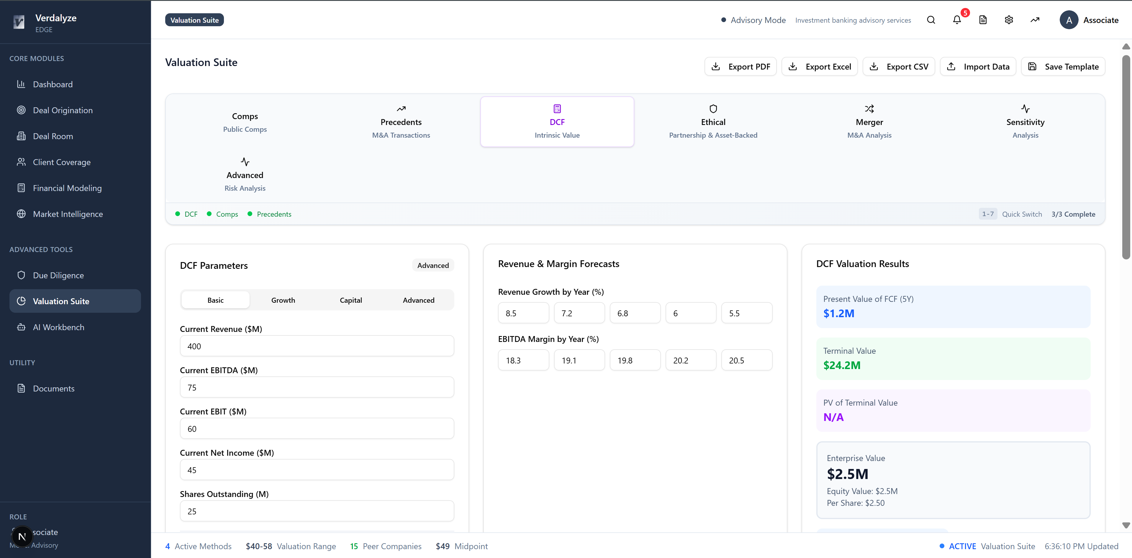 Verdalyze Edge Valuation Suite Interface